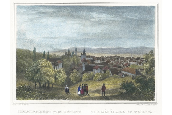 Teplice – celkový, Schimmer, kolor. oceloryt, 1842