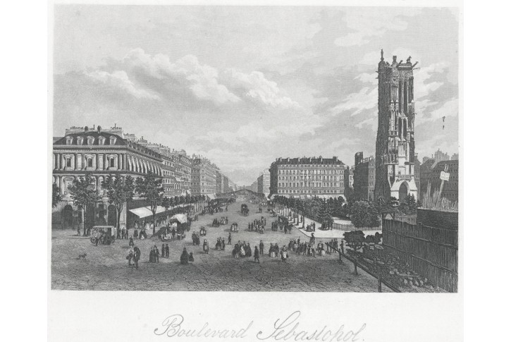 Paris Boulevard Sabastopol, oceloryt, (1860)