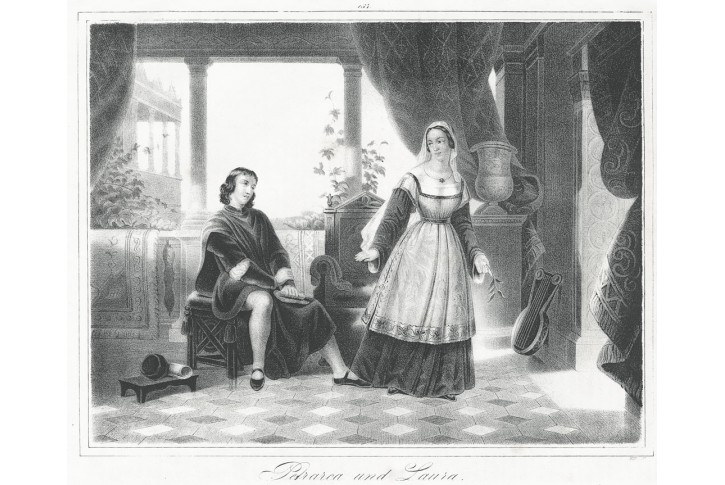 Petrarca a Laura de Noves, litografie,1845