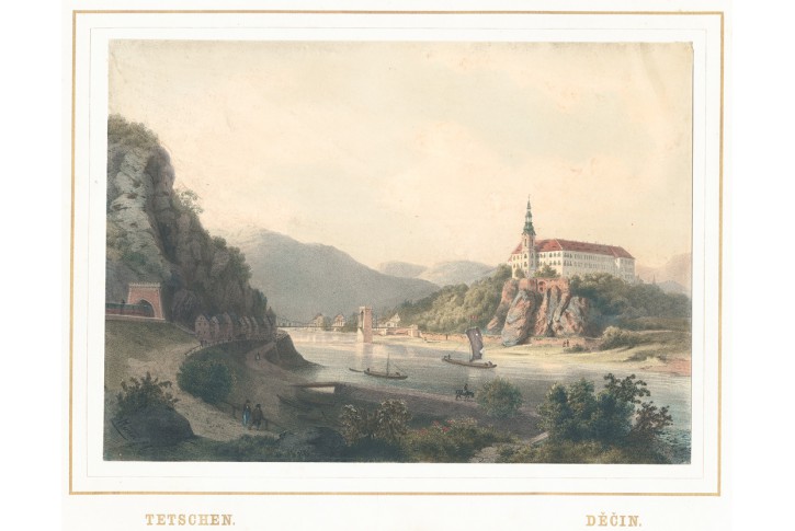 Děčín, Haun, kolorovaná litografie, 1860