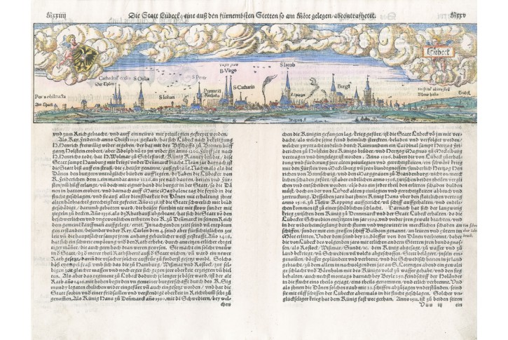 Lübeck, S. Münster, kolor. dřevořez, (1580)