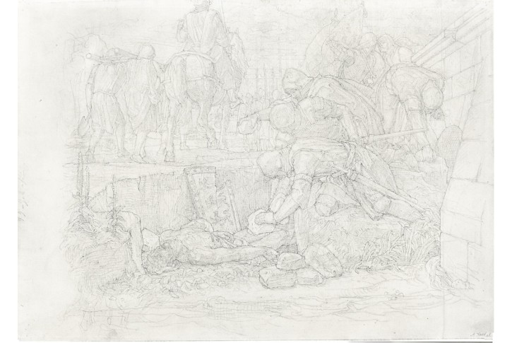 Pohřeb rytíře, Alfred RETHEL, kresba (1850)