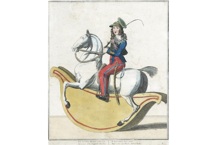 Chlapec a houpací kůň, kolor. litografie, (1830)