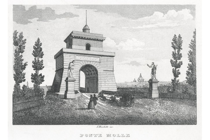 Roma Ponte Molle, oceloryt, 1840