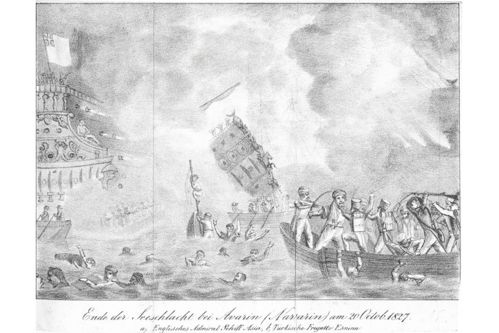 Navarino bitva námořní II., litografie, (1830)