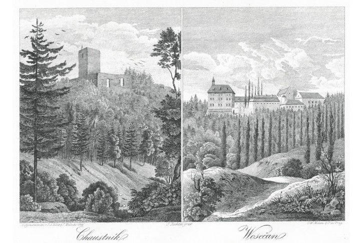 Choustník -  Osečany, Heber, litografie, 1847