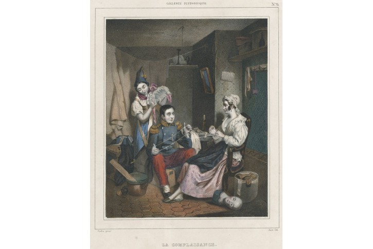 Voják v bezpečí, kolor. litografie, (1840)