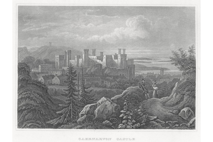 Caernarvon Castle, Meyer, oceloryt, 1850