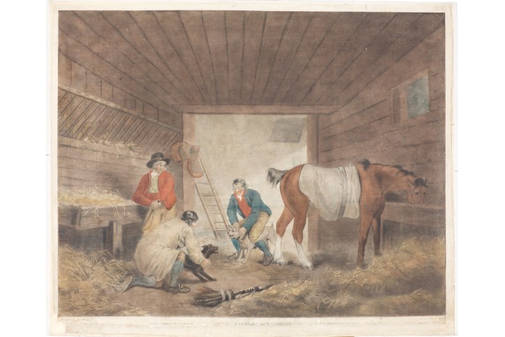 Psi, zápas, stáj, W. Ward, mezzotinta, 1801
