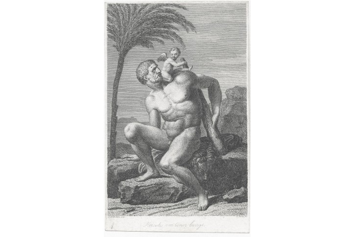 Herkules přemožen Amorem, mědiryt, (1820)