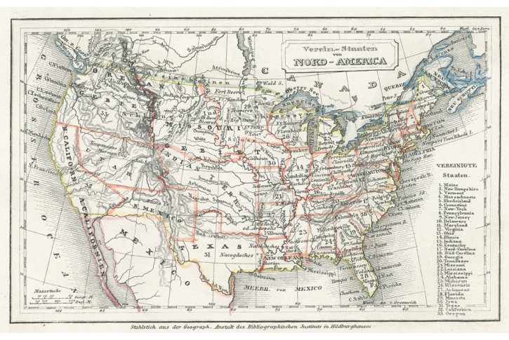 Nord America, Meyer, kolor. oceloryt 1848
