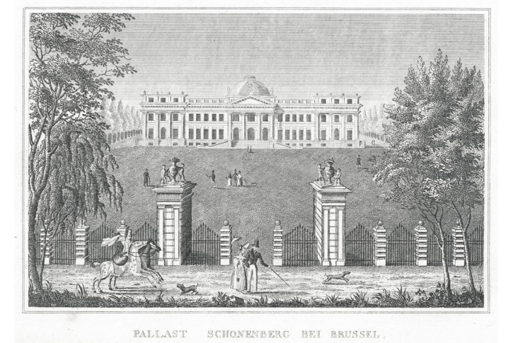 Brusel Schoenberg palác, Strahlheim, mědiryt, 1836