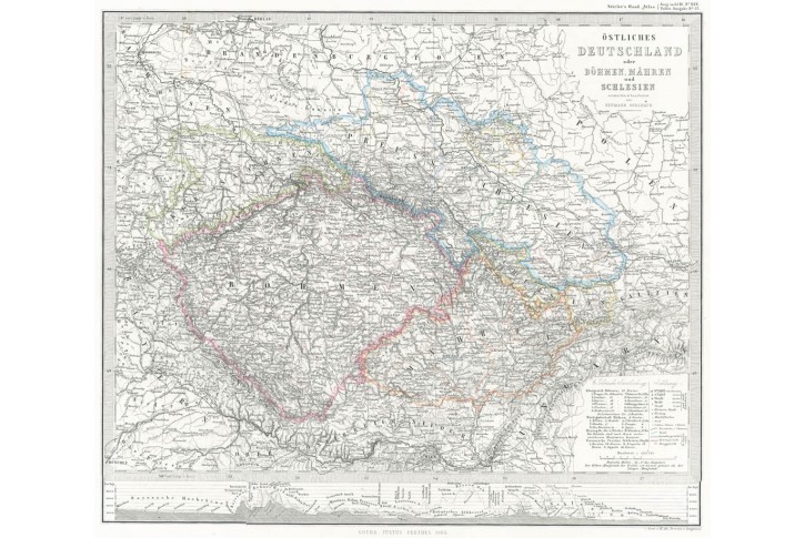 Čechy Morava Slezsko, Berghaus, oceloryt, 1868