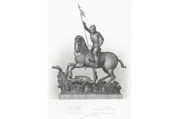 Praha Socha sv. Jiří, Mikovec, oceloryt 1860