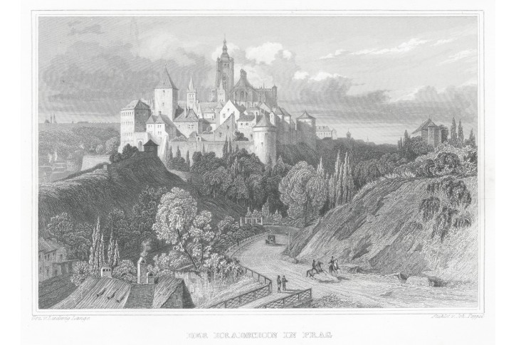 Praha Hradčany, Lange, oceloryt, 1841