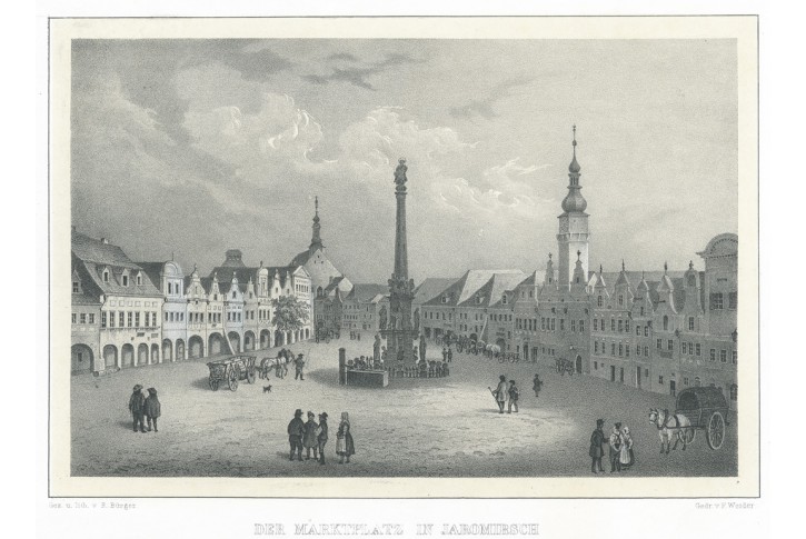 Jaroměř náměstí, Semmler, litografie, 1845