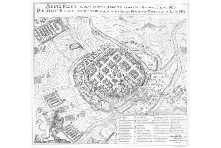 Plzeň obléhání 1618, Hruška, litografie, 1869