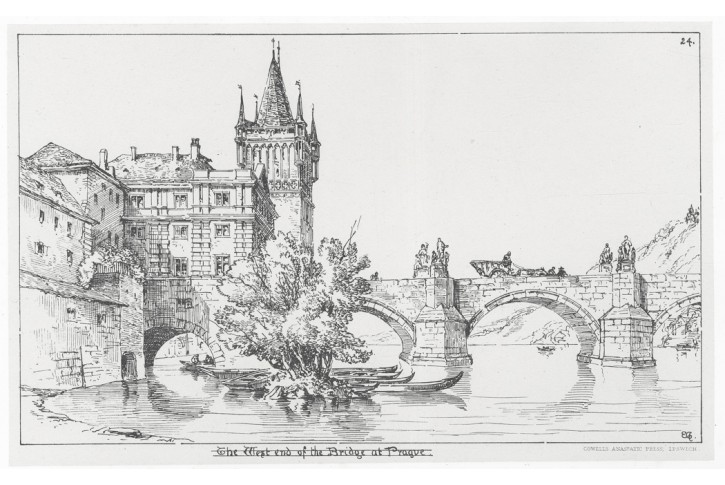 Praha Malostranská věž, litografie, (1850)
