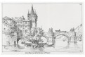 Praha Malostranská věž, litografie, (1850)