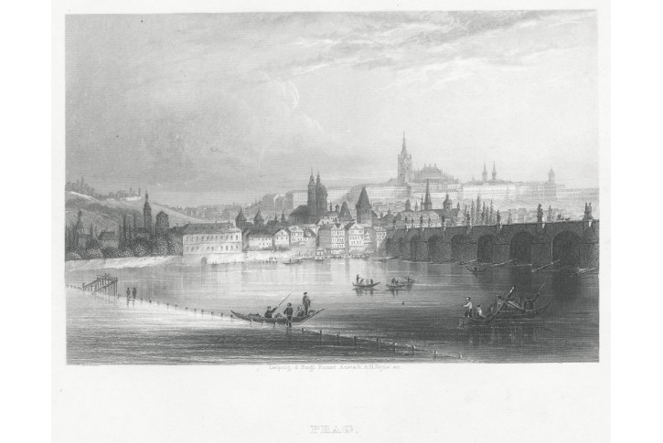 Praha celkový pohled, Payne, oceloryt 1860