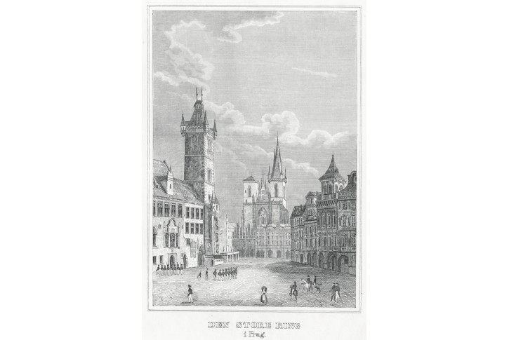 Praha Staroměstské náměstí, oceloryt, 1841