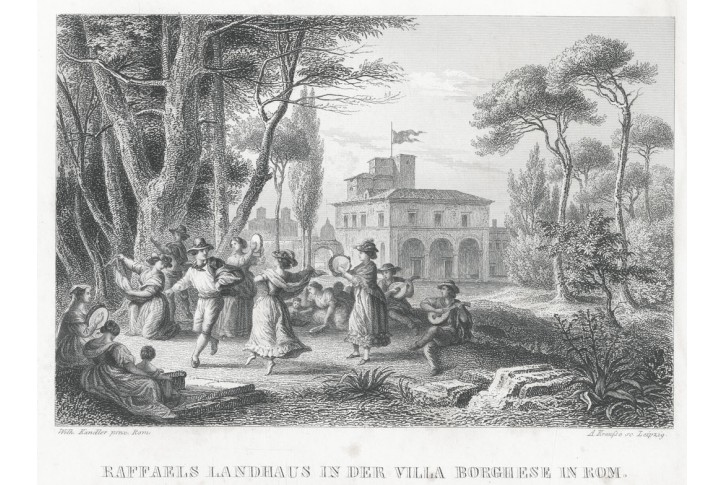 Roma Villa Borghese, oceloryt,(1840)