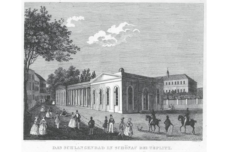Teplice Hadí pramen, Medau, litografie, 1839