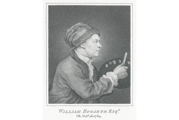 Hogart autoportrét, Hogarth, akvatinta, 1864