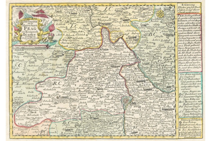 Schreiber : Praha okolí, kolor. mědiryt, 1740