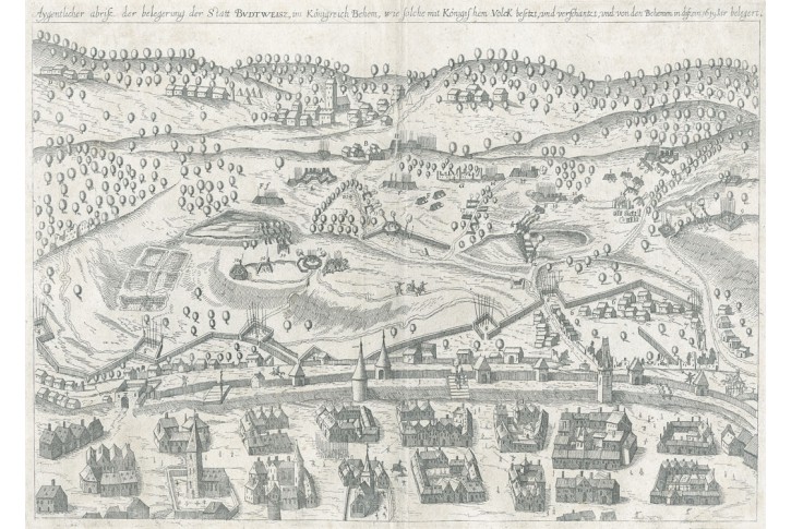 České Budějovice bitva 1619, mědiryt, 17. stol.