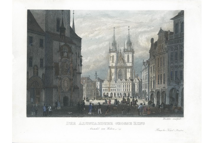 Praha Staroměstské nám., Morstadt, oceloryt, 1835