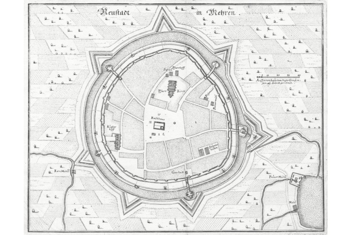 Uničov, Merian M.  , mědiryt 1650