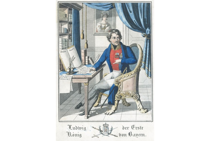 Ludvík I. Bavorský, kolor. mědiryt, (1830)