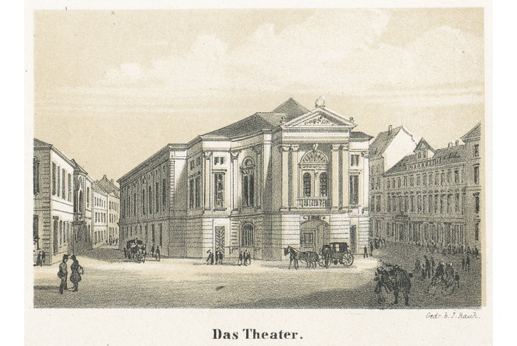 Praha Stavovské divadlo, Rauh, litografie, (1840)