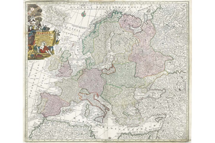 Seutter G.M.: Europa, kolor. mědiryt, 1750