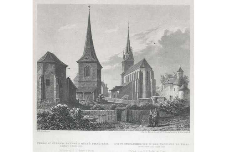 Praha Chrám sv. Štěpána, Mikovec, oceloryt 1860