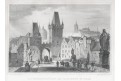 Praha Malostranská mostecká, Lange, oceloryt, 1841