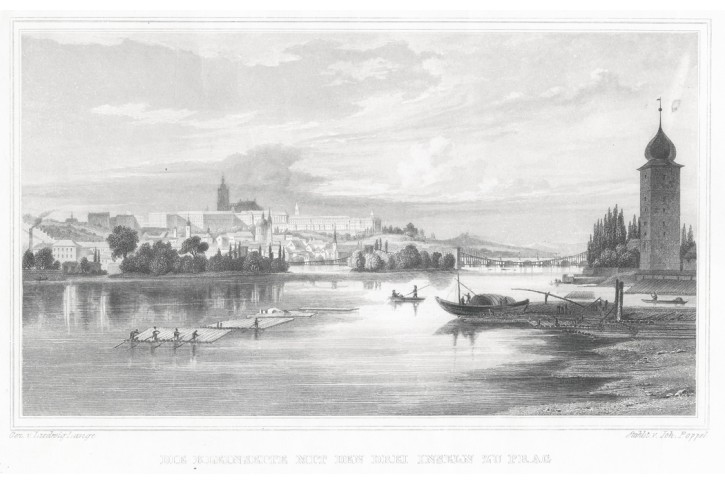 Praha Malá Strana, Lange, oceloryt, 1841