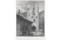Praha Biskupská věž , Mikovec,oceloryt , 1860