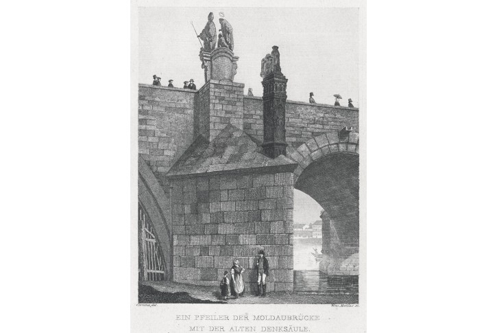Praha Karlův most, Merklas, oceloryt, 1846