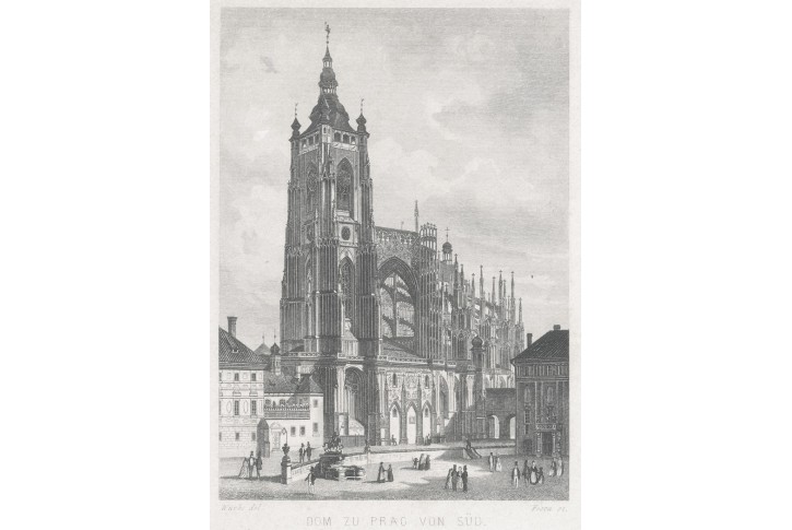 Praha Sv. Vít od jihu, Fesca, oceloryt, (1840)