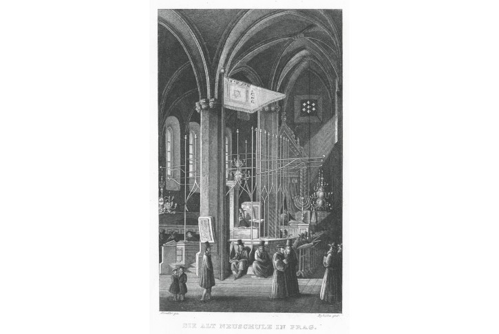 Praha Stará škola židovská, Haase, oceloryt 1843