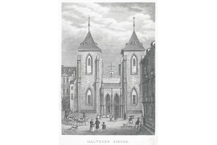 Praha Panna Maria pod řetězem, oceloryt, 1846
