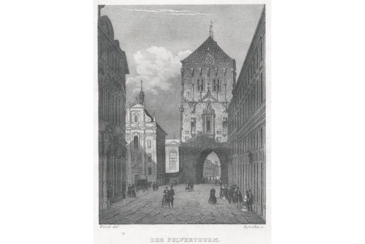 Praha Prašná brána, Haase, oceloryt 1836