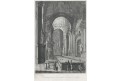 Praha Chrám Mikuláše  interier, oceloryt 1836