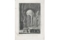 Praha Chrám Mikuláše  interier, oceloryt 1836