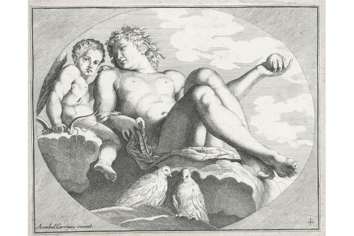 Věnuše a Cupid dle Carracci, mědiryt, (1700)