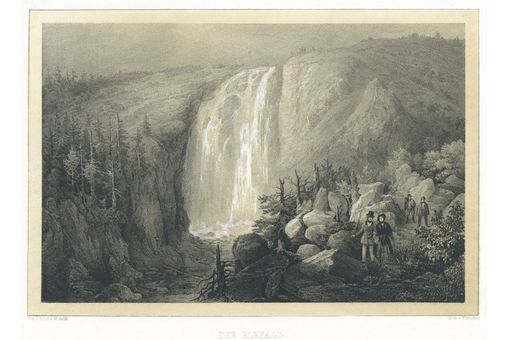 Labský vodopád II., Semmler, litografie, 1845