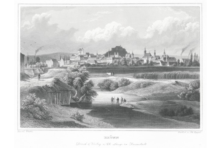 Brno celkový pohled , Lange, oceloryt, 1842