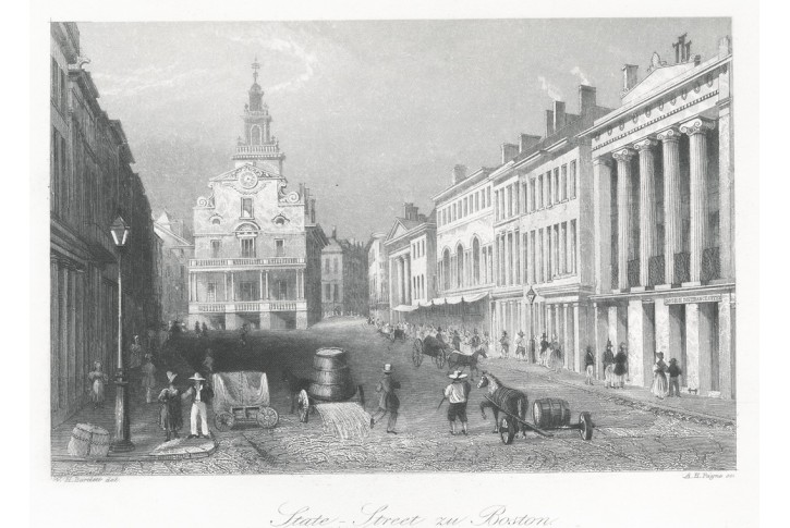 Boston State Street, Payne, oceloryt 1860